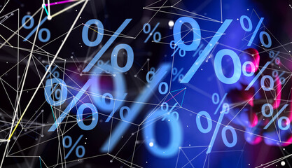 hand touches virtual percent icon