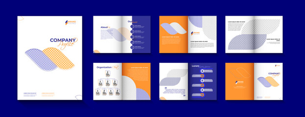 Fototapeta na wymiar Company Profile, Business Brochure template design 12 pages, Blue, golden color, for business brochure profile proposal booklet with simple and modern layout design