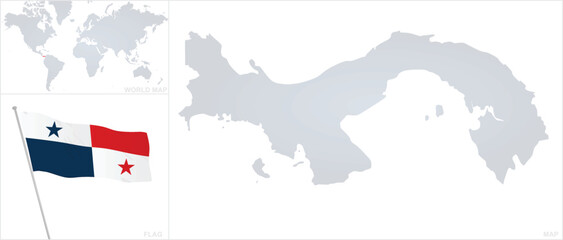 Panama map and flag. vector