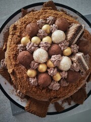 chocolate cake with nuts and marcepan 