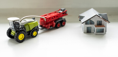 Green big artificial tractor childrens' toy harvester and house