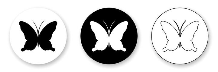 Butterfly flat icons collection. Set of three variants in black and white colors. Best for print, polygraphy, logo creating, mobile apps, web and UI design.
