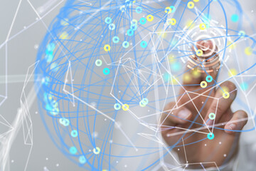 Global network. Blockchain. 3D illustration. Neural networks and artificial intelligence. Abstract