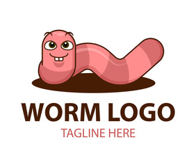 Funny cute cartoon worm. Fishing concept in cartoon style. Fishing day mascot.