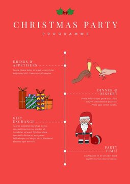 Composition of christmas party text over champagne and santa claus
