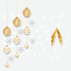 Gold Christmas and New Year Typographical on white background with winter landscape Horizontal new year background, headers, posters, cards, website.Vector illustration
