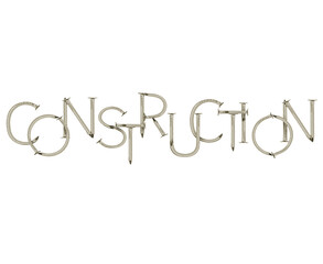 Word Construction is made of nails isolated on white background