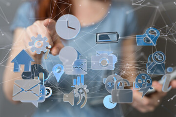 cloud connected to many objects on a virtual screen.