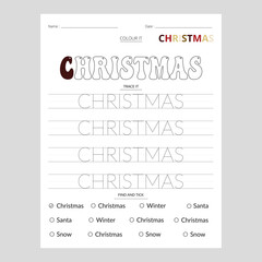 Christmas and new year preschool Christmas tracing worksheet.