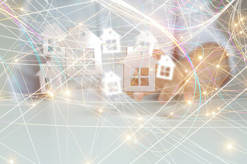 home data. Digital cyberspace with particles and Digital data network connections concept.