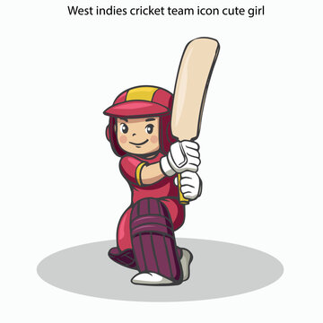 West indies cricket team icon cute girl sketch cartoon character design
