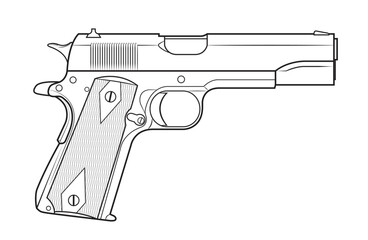Vector illustration of the Colt 1911 automatic pistol with diamonds on the facings on the white background