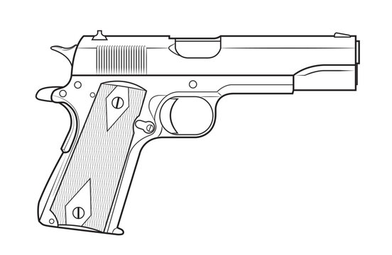 Vector illustration of the Colt 1911 automatic pistol with diamonds on the facings on the white background