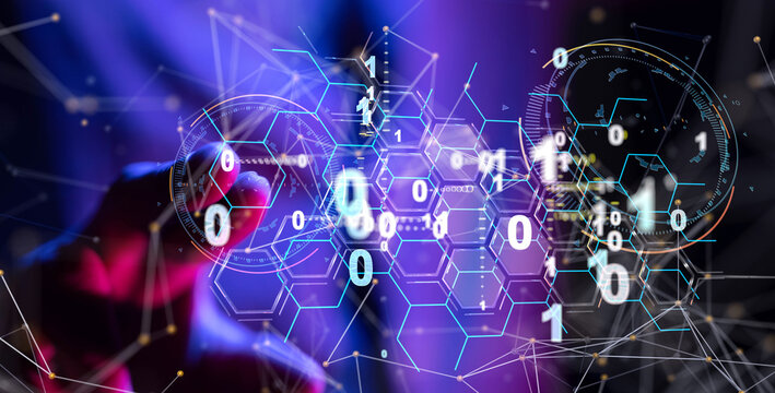 Neural network 3D illustration. Big data and cybersecurity