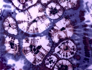 Tie dye background Geometric pattern texture Coral 70s fabric Vector illustration Psychedelic hippie light Shibori Batik brush seamless and repeat design Paint splatter spiral Purple, blue, indigo