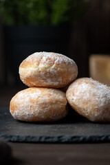 Sweet doughnut full of chocolate in low key