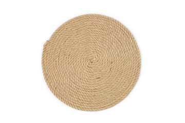 Spiral jute rope place mat, side view isolated on white