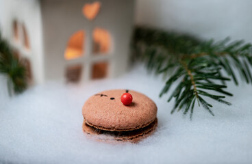 Christmas macarons on a cozy and warm background