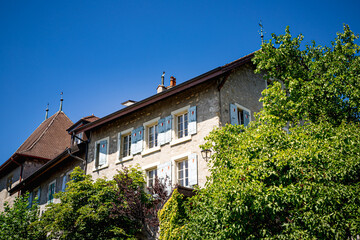 Fototapeta na wymiar Village dans le vignoble de Lavaux en Suisse