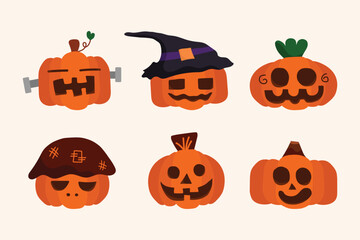 6 of ghost halloween pumpkin character. Vector by hand drawn.