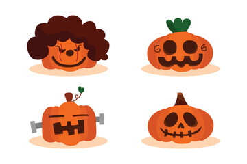 Ghost halloween pumpkin 4 character. Vector by hand drawn.