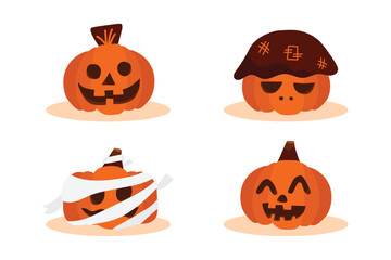 Halloween pumpkin ghost set by hand drawn.