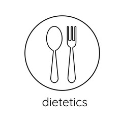 Icon line dietology with fork and spoon
