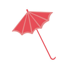Red cartoon flat umbrella. Vector hand-drawn doodle illustration