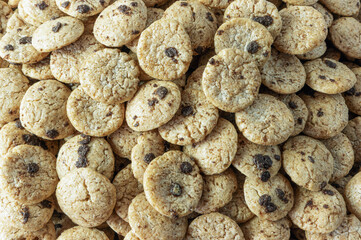 background of round shaped sweet chocolate flavored flakes