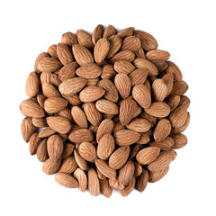 Figure of almond nuts in the shape of a circle. Symbol of natural healthy food. Isolated figure on a white background