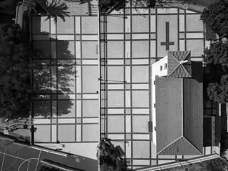 Aerial view of church and square