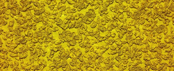 Sculpting from abstract golden leaves background. Yellow bright tracery of 3d render fallen leaves with gold embossed. Fashionable luxury decoration for rich interior