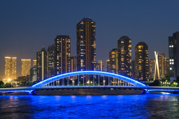 Fototapeta premium 東京都 隅田川に架かる永代橋と高層マンション群の夜景