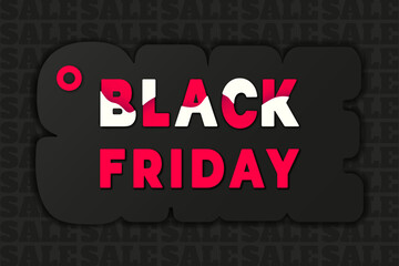 Black Friday sale banner. Colourful text on black background. Super sale for header, banner, web,design. Discount offer price sign. Vector