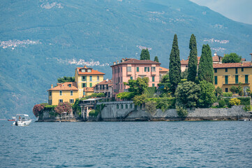 Beautiful historic town on the lakeside in Italy .
