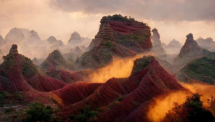 Fotobehang This is a 3D illustration of the Danxia Landform in China, Petrographic, Geomorphology. © Declan Hillman