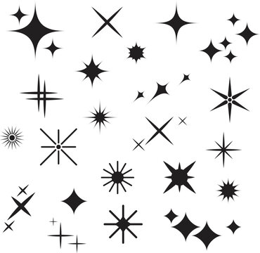 Sparkles Black Template Icons on White Background. Vector Illustration