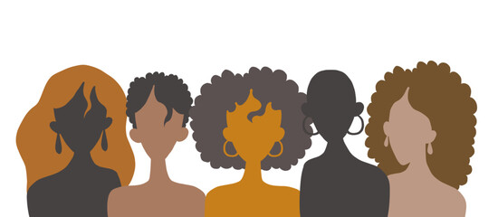 Brazil Black awareness day. Dia da Consciencia Negra. Silhouette faces head ethnic group of black women's. November 20.