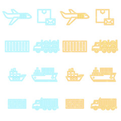 Cargo Shipping Transport Neon Isolated. Vector Illustration of Glowing Bright Led Lamp over White Symbols.