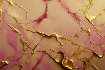 Pink marble background with gold flecks. Abstract texture. Airbrush painting
