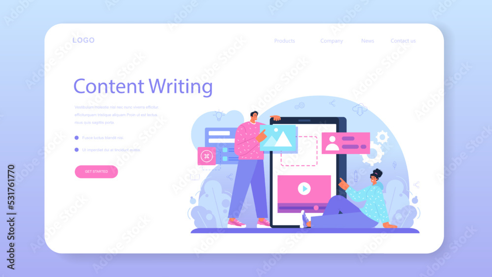 Poster content manager web banner or landing page. idea of digital strategy