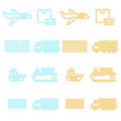 Cargo Shipping Transport Neon Isolated. Illustration of Glowing Bright Led Lamp over White Symbols.