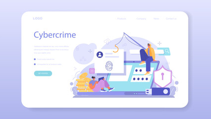 Hacker web banner or landing page. Cyber attack, thief stealing personal