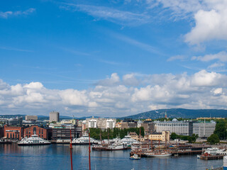 Naklejka premium The harbour of Oslo Norway on a bright summer day