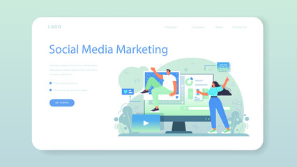 SMM manager web banner or landing page. Social media marketing