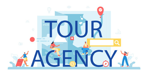 Tour agency typographic header. Tourism specialist selling tour