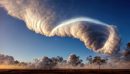 This is a 3D illustration of morning glory clouds in australia, a rare cloud formation. - obrazy, fototapety, plakaty