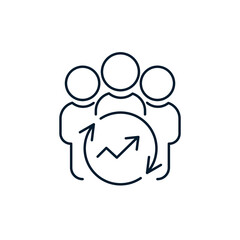 A group of specialists. Improving performance. Vector linear icon isolated on white background.