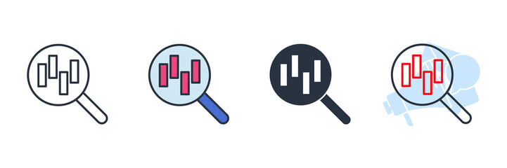 analysis icon logo vector illustration. magnifying glass with bar chart symbol template for graphic and web design collection