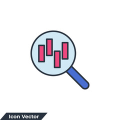 analysis icon logo vector illustration. magnifying glass with bar chart symbol template for graphic and web design collection